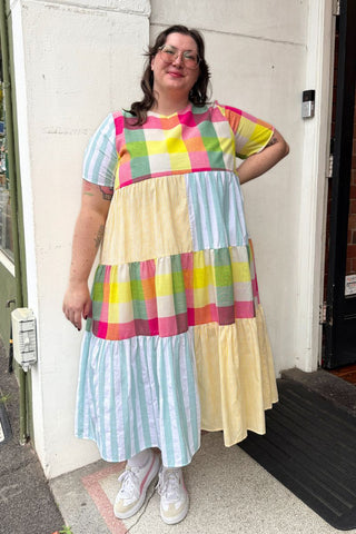 Patchwork Plaid Maxi Dress
