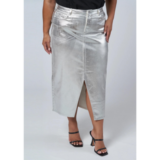 Peaches Silver Denim Midi Skirt