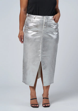 Peaches Silver Denim Midi Skirt