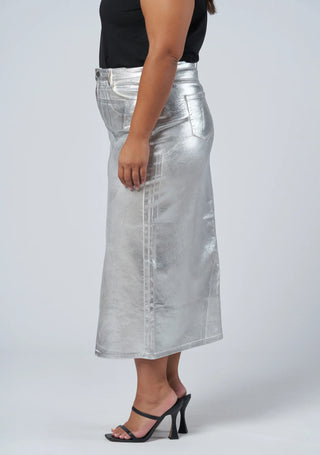 Peaches Silver Denim Midi Skirt