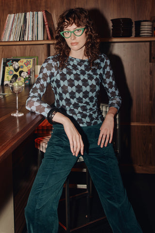 Petrol Velvet High Waist Pants