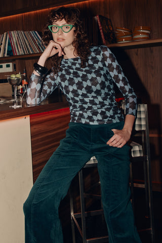 Petrol Velvet High Waist Pants