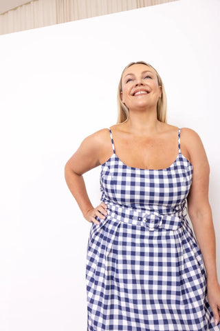 Picnic Navy Check Midi Dress