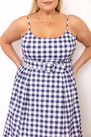 Picnic Navy Check Midi Dress