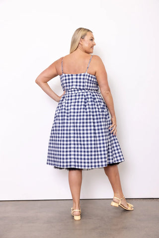 Picnic Navy Check Midi Dress