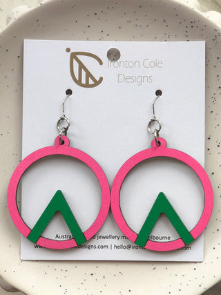 Pink Geo Round Wooden Earrings