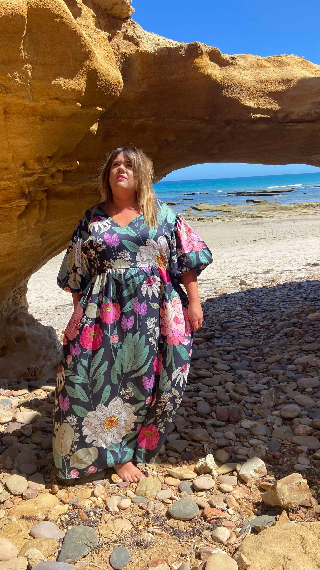 Puff Sleeve Maxi Frock - Botanic Blush | by Curvature – Oh Ramona