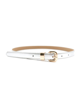 Queens Park Skinny Patent Leather Belt - Silver