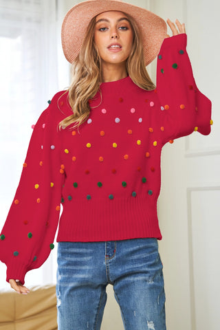 Rainbow Pompom Sweater - Raspberry