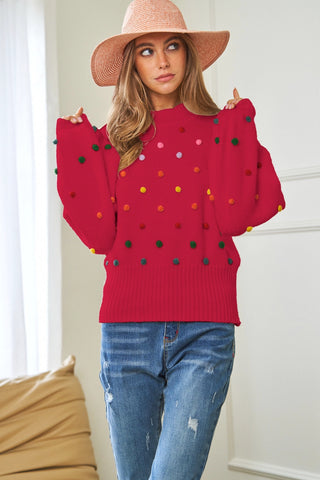 Rainbow Pompom Sweater - Raspberry