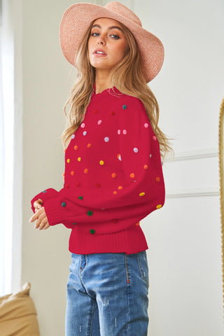 Rainbow Pompom Sweater - Raspberry