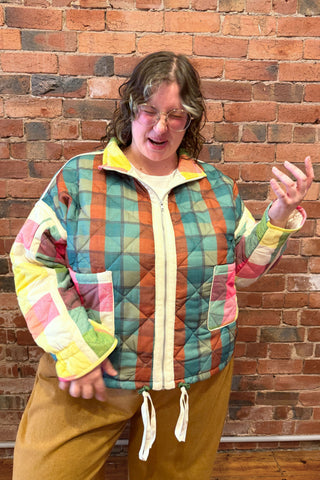 Rainbow Plaid Puffer Jacket