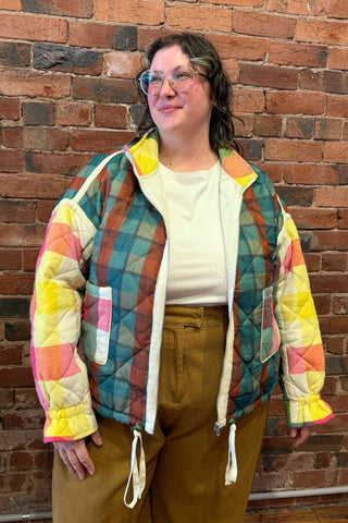 Rainbow Plaid Puffer Jacket