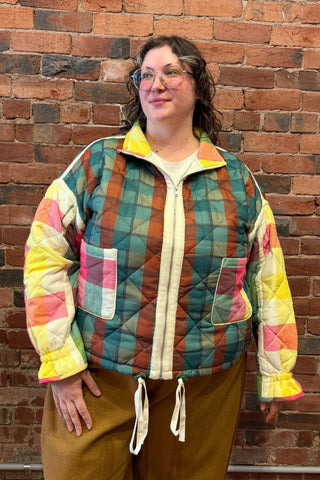 Rainbow Plaid Puffer Jacket
