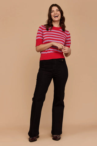 Red and Disco Lilac Stripe Knit