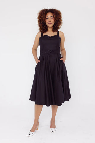 Rita Sweetheart Plain Black Midi Dress