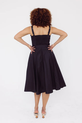 Rita Sweetheart Plain Black Midi Dress