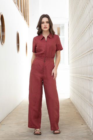 Rust Linen Freestyler Jumpsuit