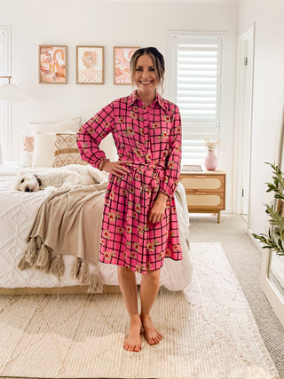 Shawty Button Down Dress in Hella Pink