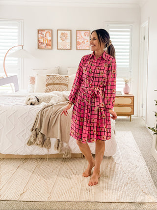 Shawty Button Down Dress in Hella Pink