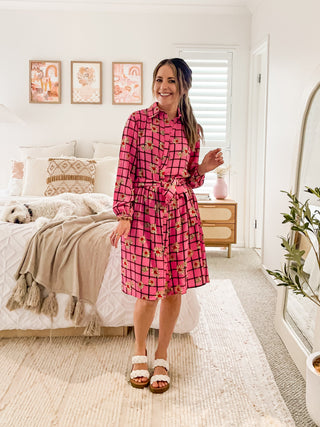 Shawty Button Down Dress in Hella Pink