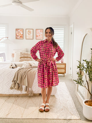 Shawty Button Down Dress in Hella Pink