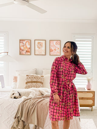 Shawty Button Down Dress in Hella Pink