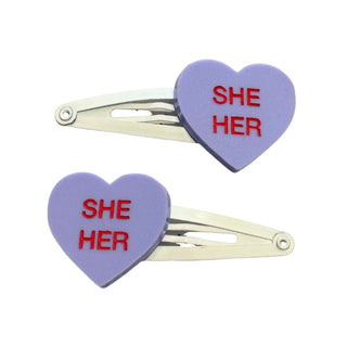 She / Her Pronoun 'Gentle Reminder' Candy Heart Hair Clips