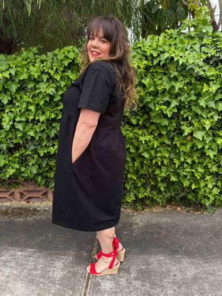 Short Sleeve Stretch Frock in Black