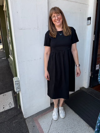 Short Sleeve Stretch Frock in Black