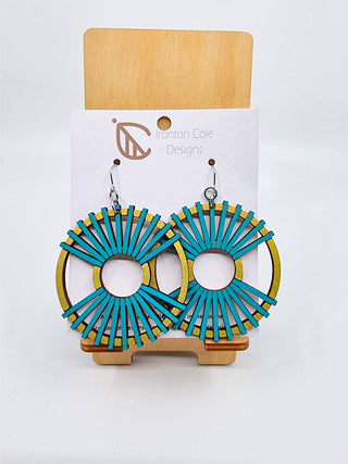 Stellar Wooden Earrings - Aqua & Gold