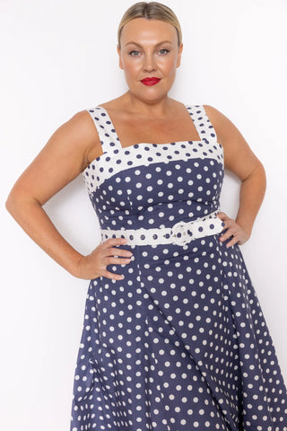 Sunday Navy Polka Dot Midi Dress