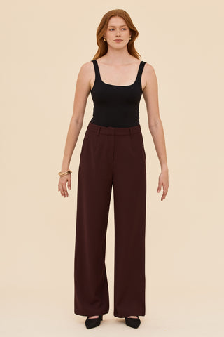 Tailored Wide Leg Pants in Burgundy