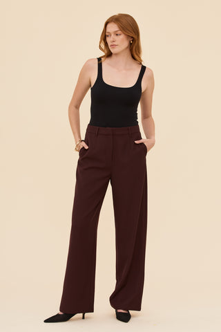 Tailored Wide Leg Pants in Burgundy