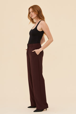 Tailored Wide Leg Pants in Burgundy