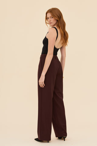 Tailored Wide Leg Pants in Burgundy
