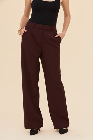 Tailored Wide Leg Pants in Burgundy