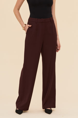 Tailored Wide Leg Pants in Burgundy