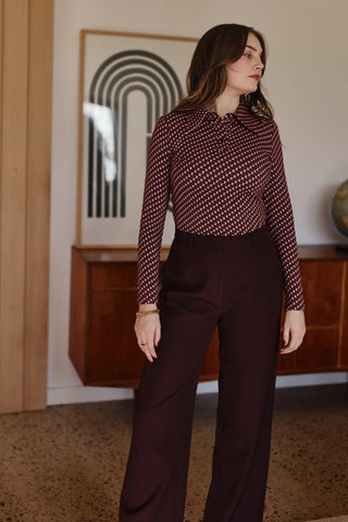 Tailored Wide Leg Pants in Burgundy