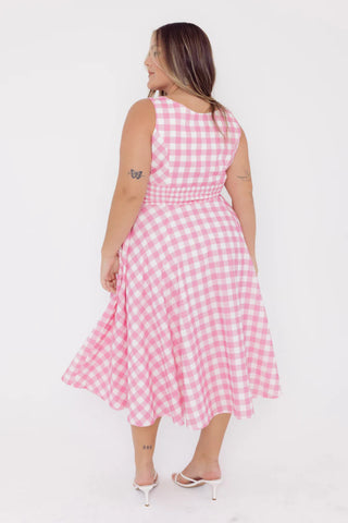 Taylor Pink Gingham Cotton Midi Dress