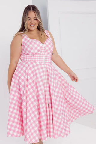 Taylor Pink Gingham Cotton Midi Dress