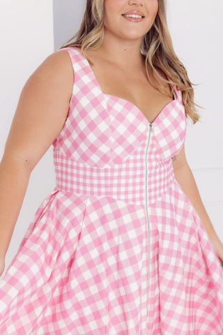 Taylor Pink Gingham Cotton Midi Dress