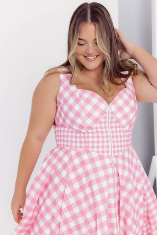 Taylor Pink Gingham Cotton Midi Dress