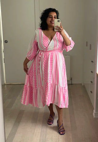 Teddy Wrap Dress in Pink Cotton Jacquard