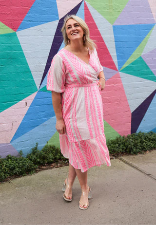 Teddy Wrap Dress in Pink Cotton Jacquard