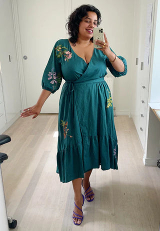 Teddy Wrap Dress with Embroidered Botánica