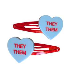 They / Them Pronoun 'Gentle Reminder' Candy Heart Hair Clips