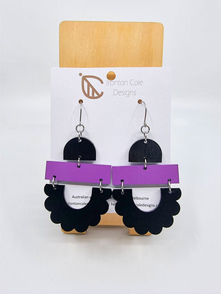 Trio of Shapes Wood Earrings – Black & Purple