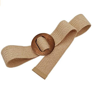 True Love Elasticised Wooden Buckle Belt - Ecru