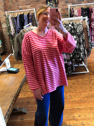 V-Neck Breton Stripe – Pink